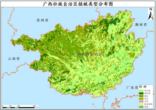 2001年广西壮族自治区植被类型分布数据