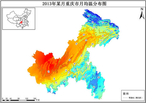 2013年重庆市各月月均温分布数据
