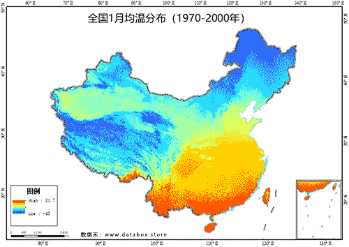 全国月均温空间分布数据[1970-2000]