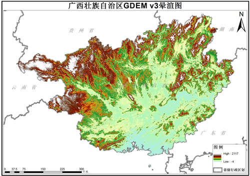 广西壮族自治区ASTER GDEM v3数字高程数据
