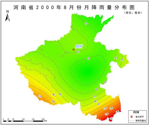 2000年河南省月降雨量分布数据