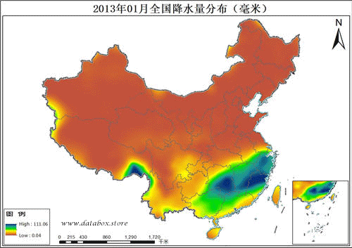 2013年全国各月降水量分布数据