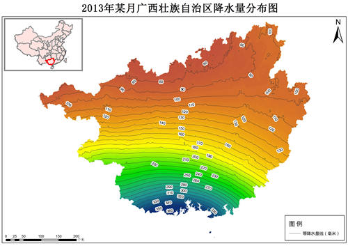 2013年广西壮族自治区降水量分布数据