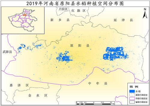 2019年河南省水稻种植分布数据