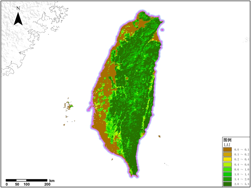 多种卫星遥感数据反演台湾省叶面积指数（LAI）数据服务