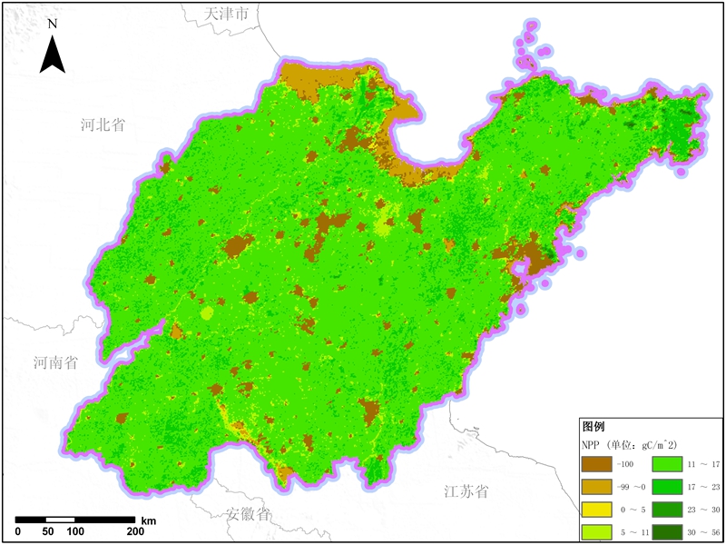 多种卫星遥感数据反演山东省净初级生产力（NPP）数据服务