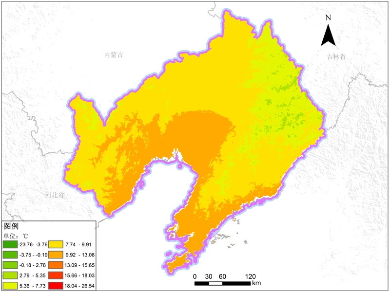 辽宁省多年平均气温空间分布数据服务