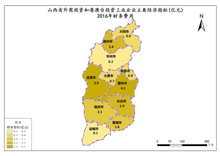 山西省2016年财务费用（外商投资和港澳台投资工业企业）