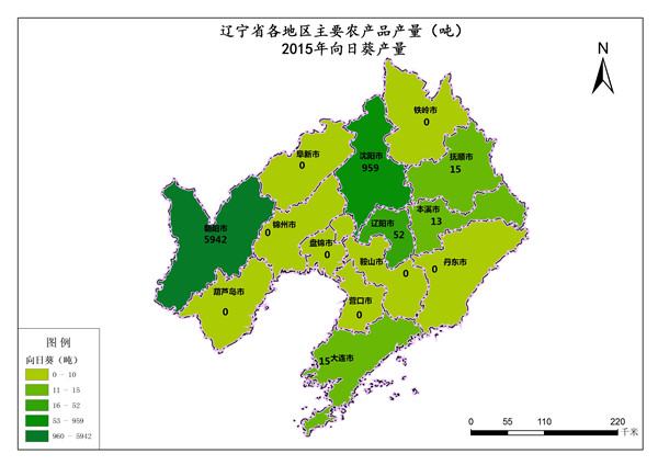 辽宁省2015年向日葵产量