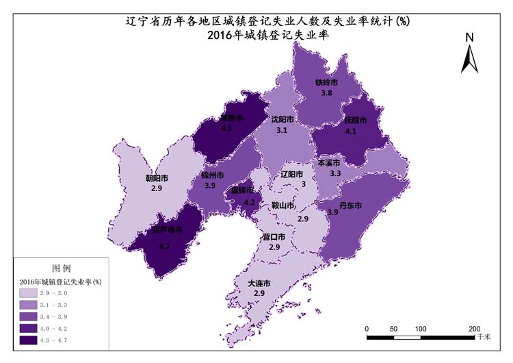 辽宁省2016年城镇登记失业率