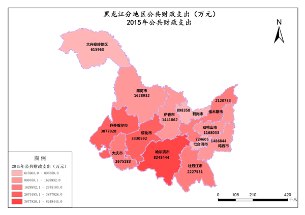 黑龙江2015年主要分地区公共财政支出