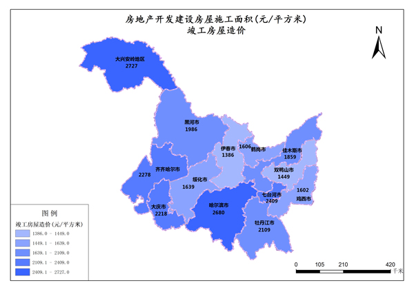 黑龙江2015年主要房地产开发建设房屋竣工面积和造价